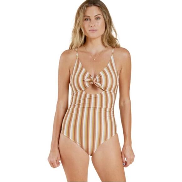 RYLEE + CRU Bow Front Striped One-Piece Swimsuit Beach Vacation Size L - Picture 1 of 5